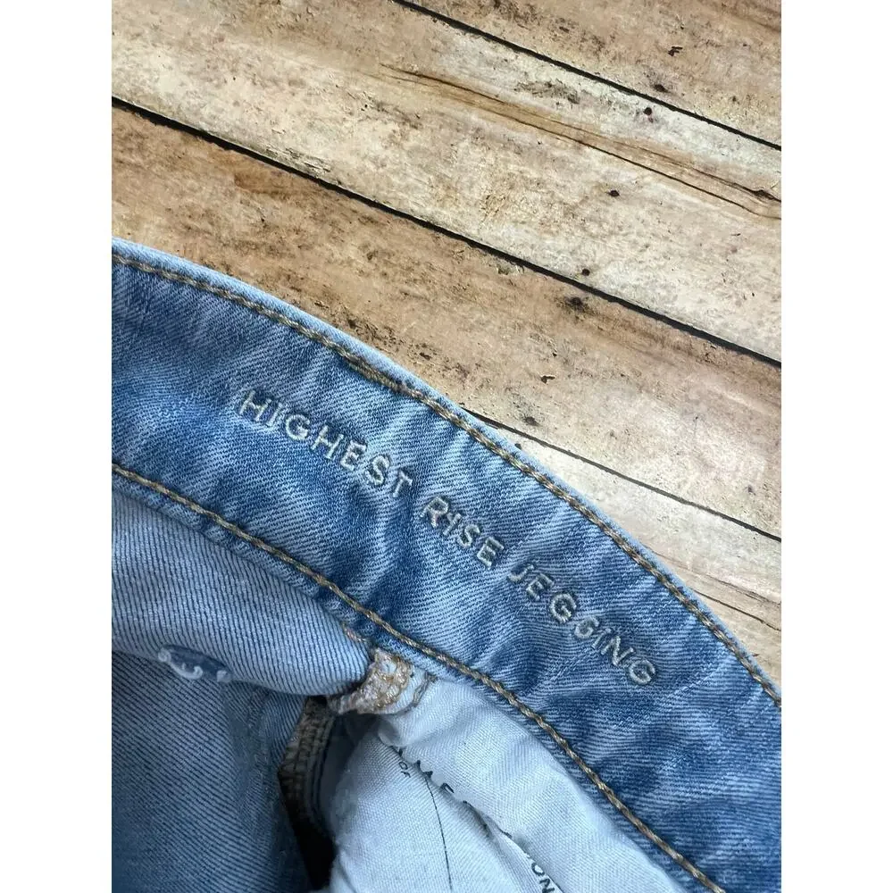 American Eagle Highest Rise Jegging Next Level Stretch Distress Raw Hem Size 00